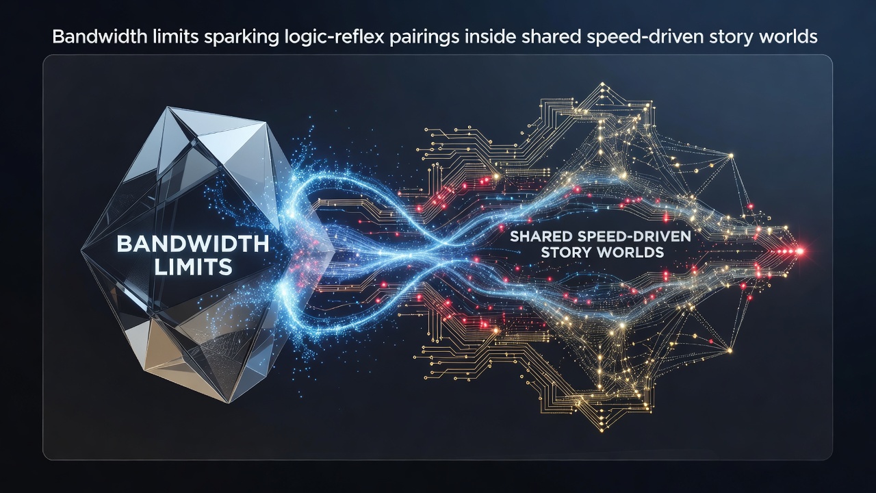 Illustration of networked browser game environments where bandwidth constraints shape hybrid logic and reflex mechanics in speed-based narratives