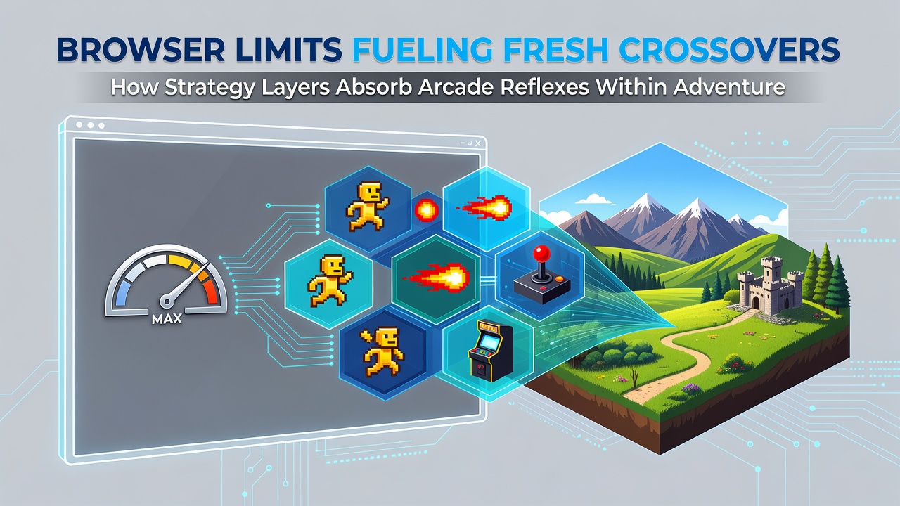 Players collaborating in a browser multiplayer adventure game with visible strategy layers and quick-time arcade prompts