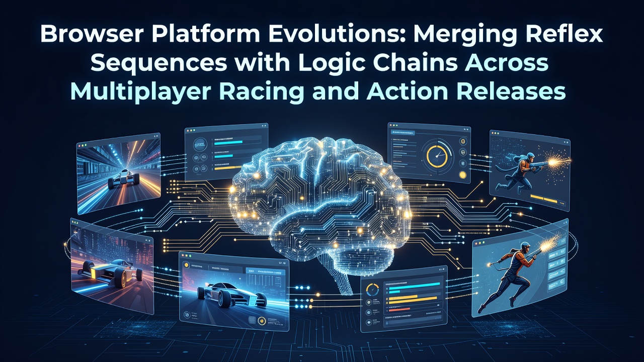 Browser platform evolution diagram showing integration of reflex sequences and logic chains in multiplayer racing environments