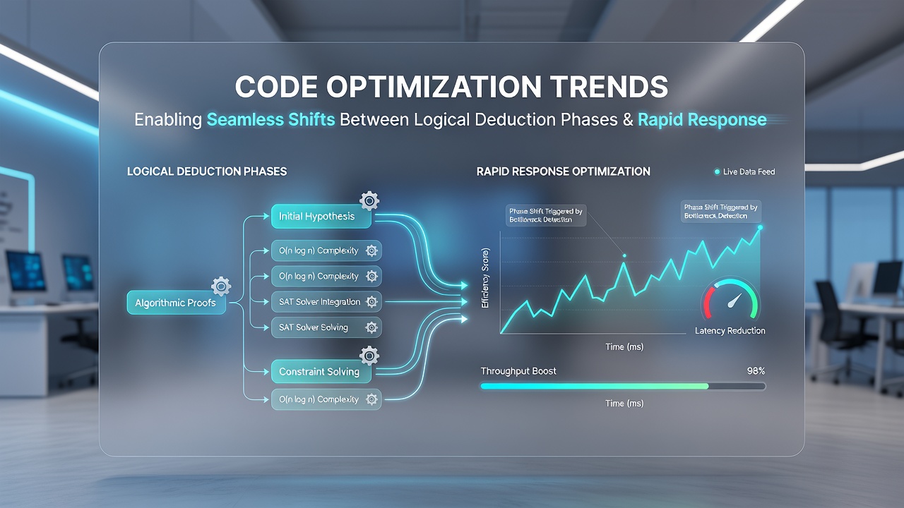 Code snippets displayed alongside gameplay footage illustrating optimized loops that handle both logical deduction and fast reaction inputs in real time