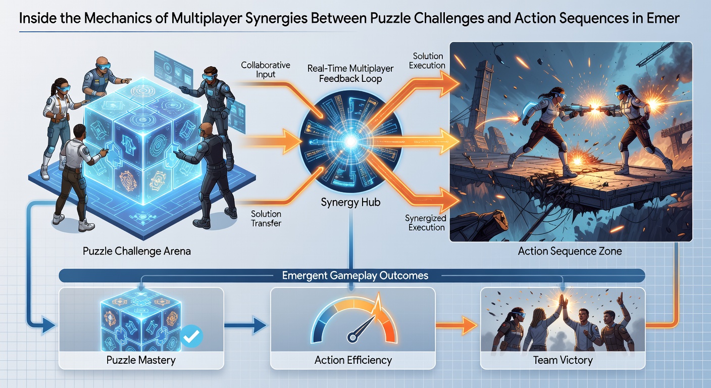 Close view of cooperative puzzle interface merging with action elements during group arcade play