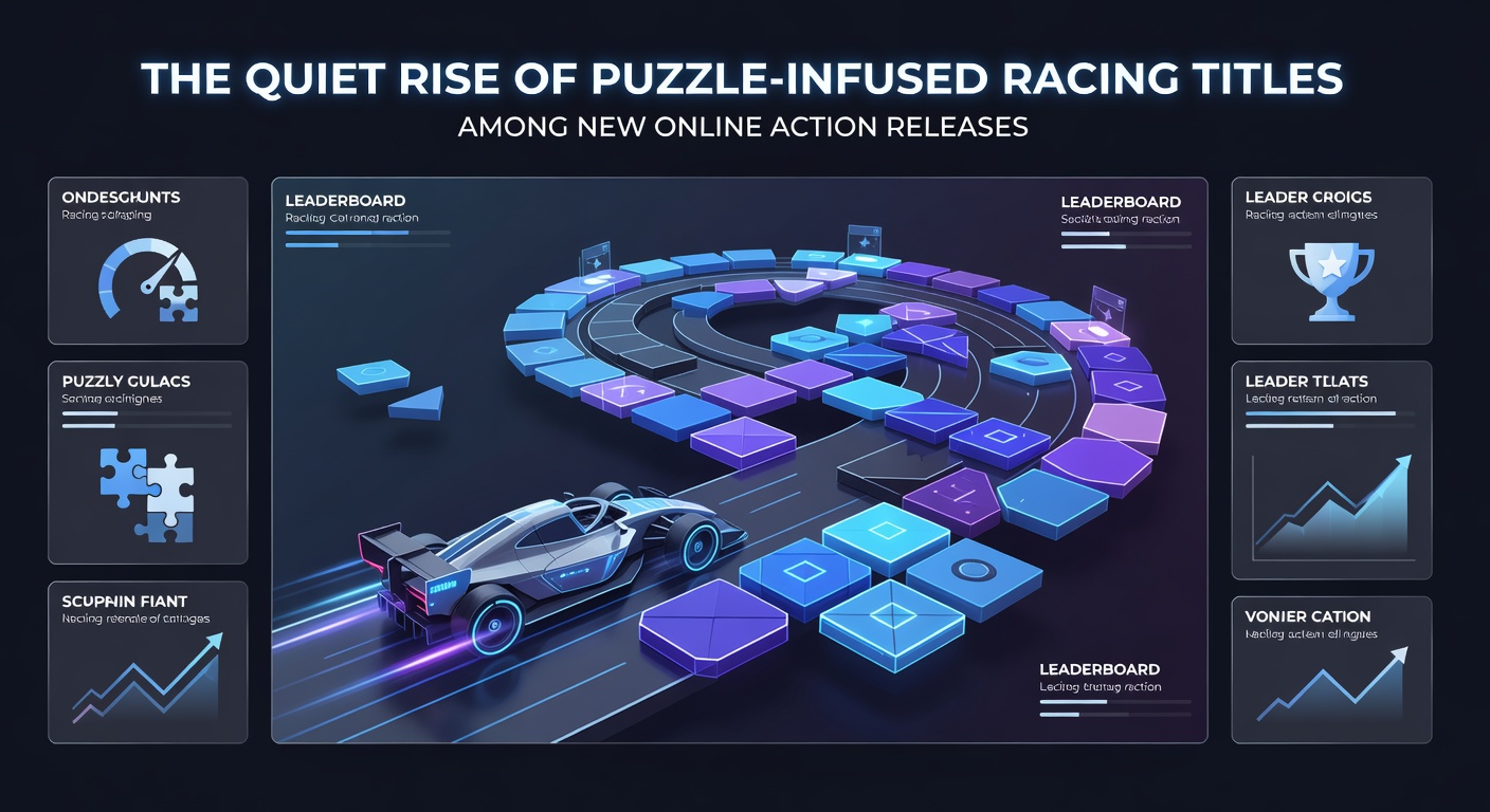 Screenshot of a puzzle-infused racing title showing a vehicle navigating obstacle courses with logic-based gates in an online action environment
