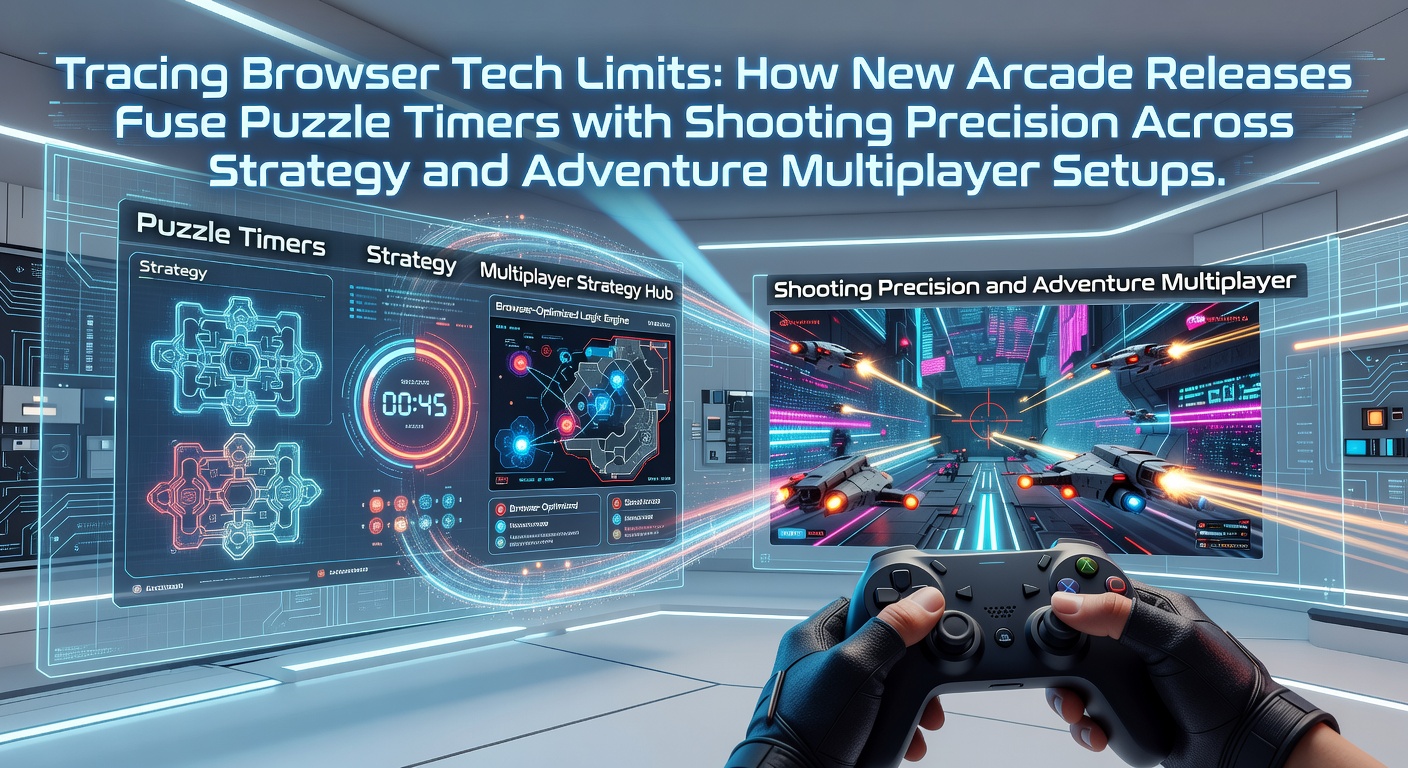 Browser interface displaying a multiplayer arcade title that combines timed puzzle sequences with precise shooting mechanics in a shared strategy environment