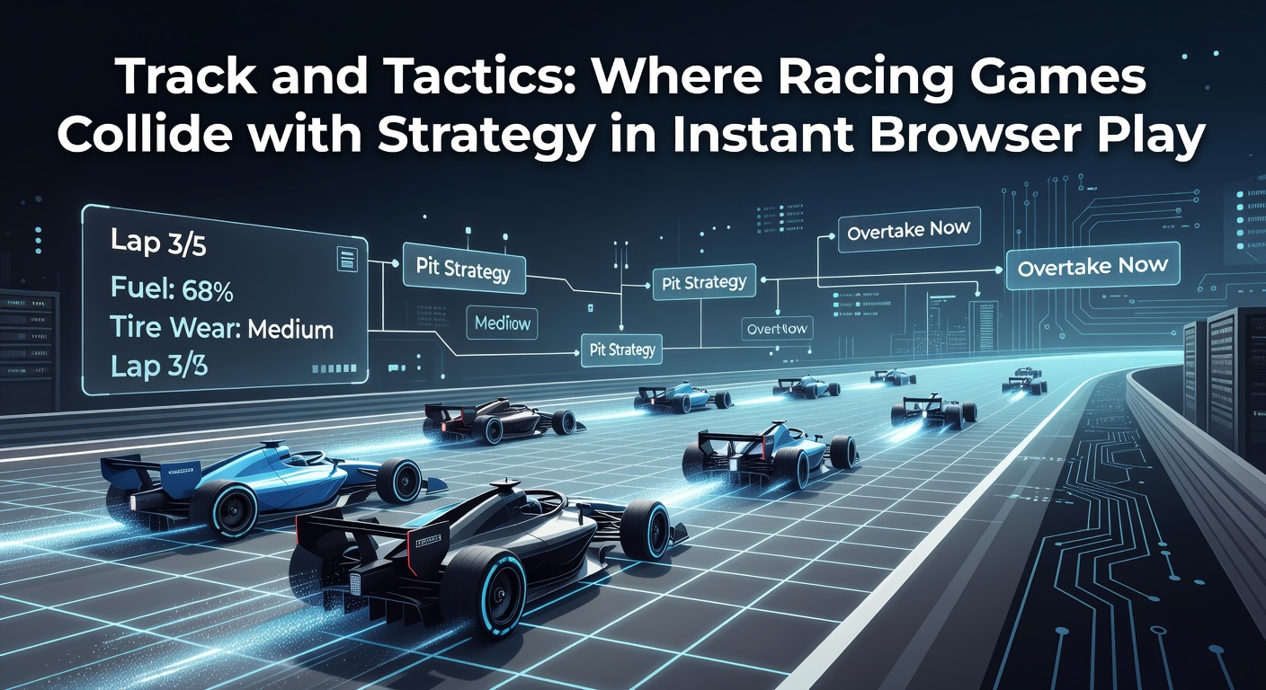 Dynamic screenshot of a browser-based racing game where players strategically modify tracks mid-race, blending high-speed action with tactical upgrades